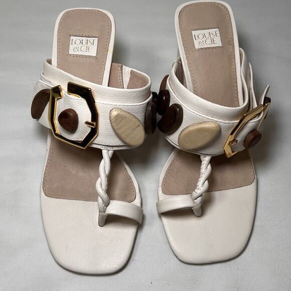Louise et Cie Lalita Heels Size 7M White Leather Slide Sandals Embellished Boho - Picture 3 of 11